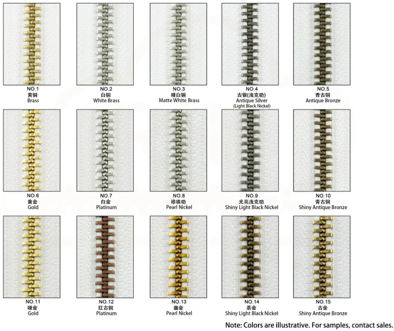 Metal Zipper Color Variations