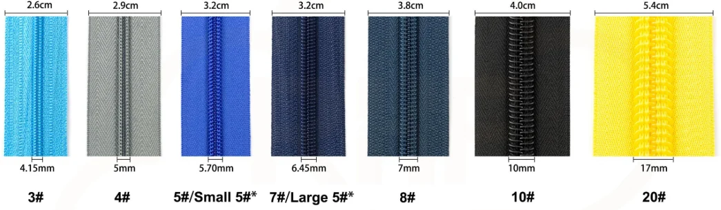 Nylon Zipper Sizes - 3#, 4#, 5#, 7#, 8#, 10#, 20#